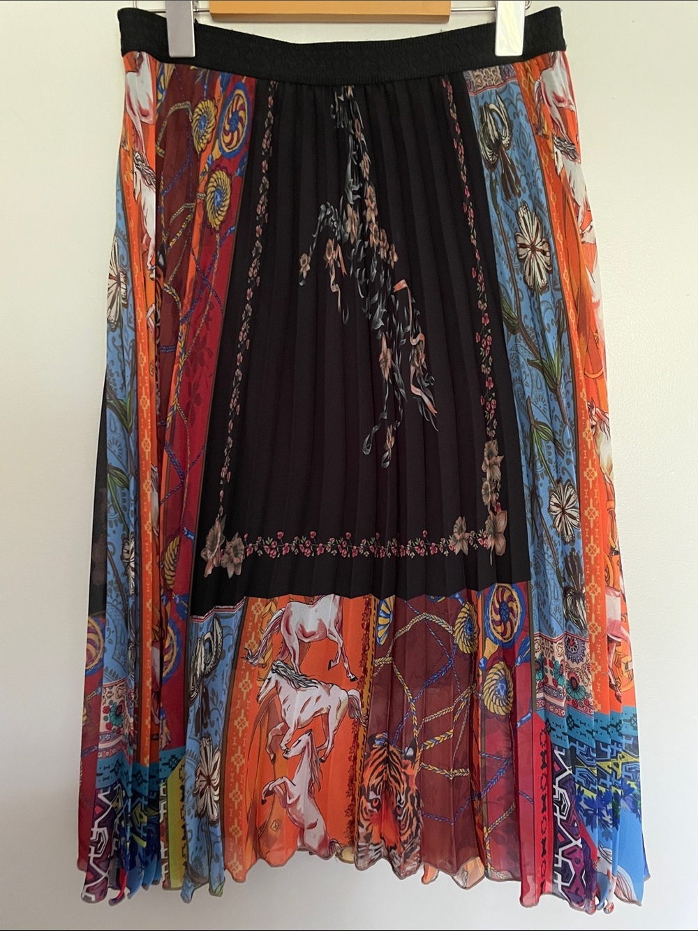 Desigual Multicolor Pleated Midi Skirt - Black, Orange, Blue, Red women size 36